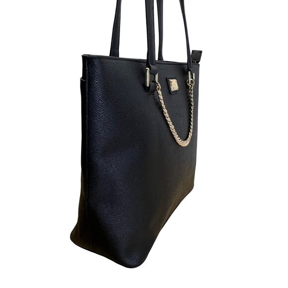 Calvin Klein Black Faux Leather With Gold Chain Detail & Dual Straps Tote Bag - Picture 6 of 14